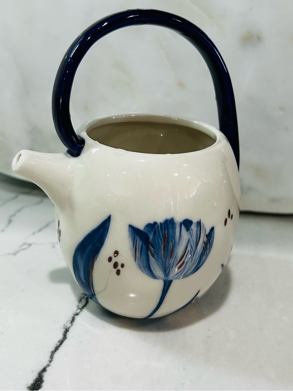 Anthropologie Tile Tile Testo Azure Creamer Navy Floral Stoneware